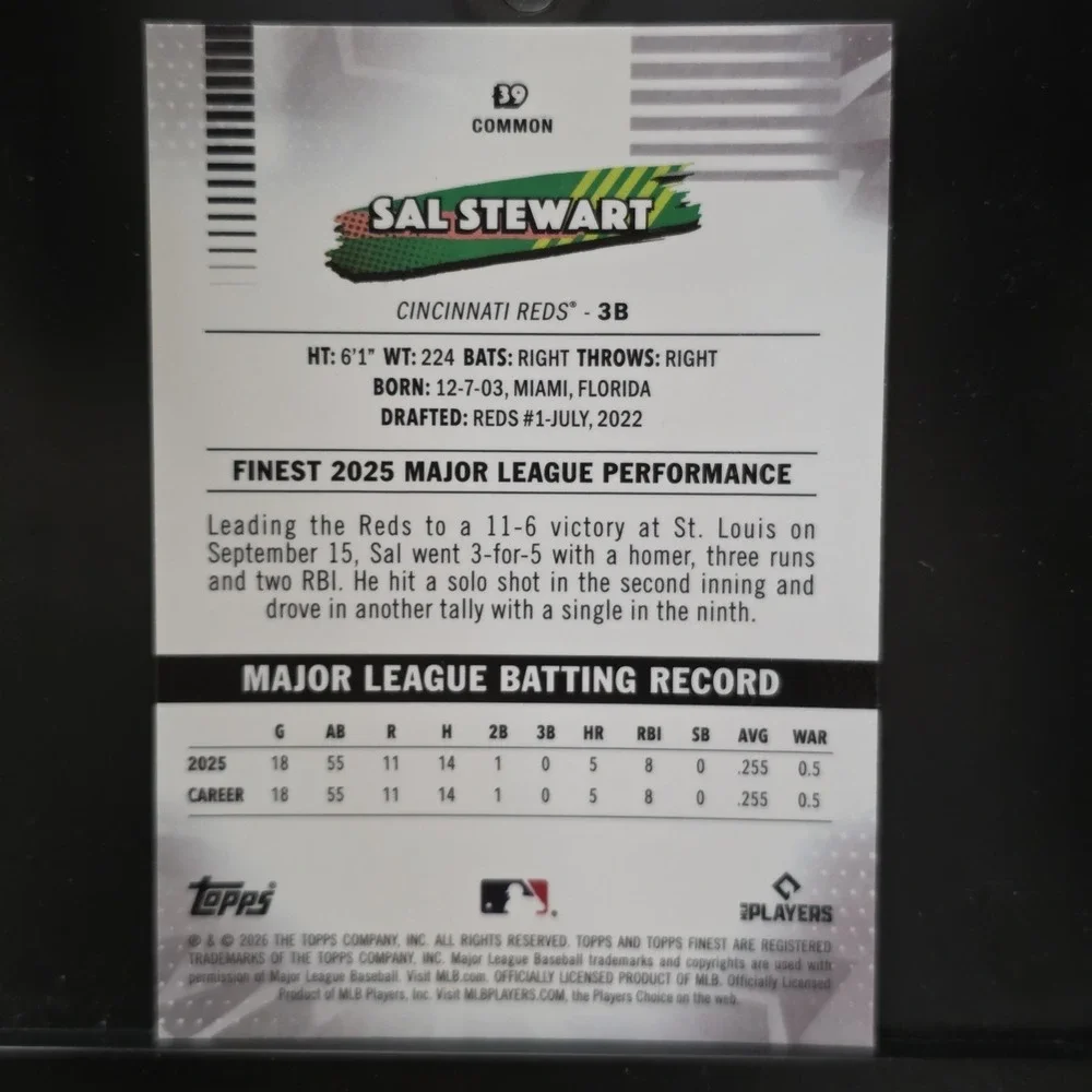 2026 Topps Finest Uncommon Sal Stewart Mini Diamond RC #179 & Common RC #39
